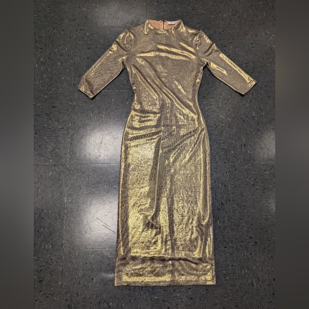 Alice + Olivia Shimmering Gold Long Sleeve Dress